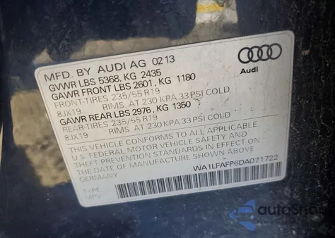 2013 Audi Q5 Premium Plus z USA, uszkodzony, nr VIN WA1LFAFP6DA071722